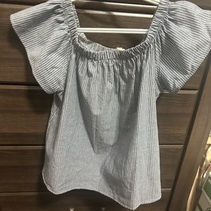 Size small on or off the shoulder blue and white striped blouse